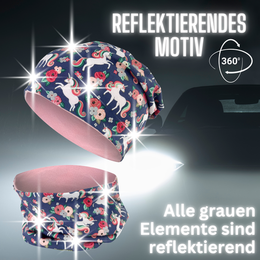 Kinder Reflektor Mütze & Loop - Einhorn