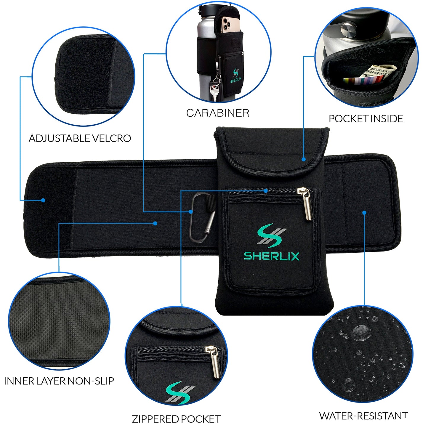 BLACK SHERLIX WATER BOTTLE HOLDER 18 - 40 oz