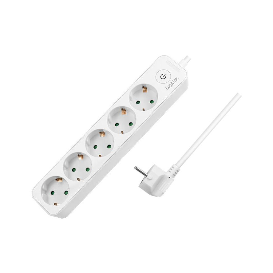 LogiLink LPS246 Verlängerung, mit leuchtendem Schalter, 5 Steckdosen, IP20, H05VV-F 3G 1.5 mm², Kabel 1.5 m, Weiß (LPS246)-0