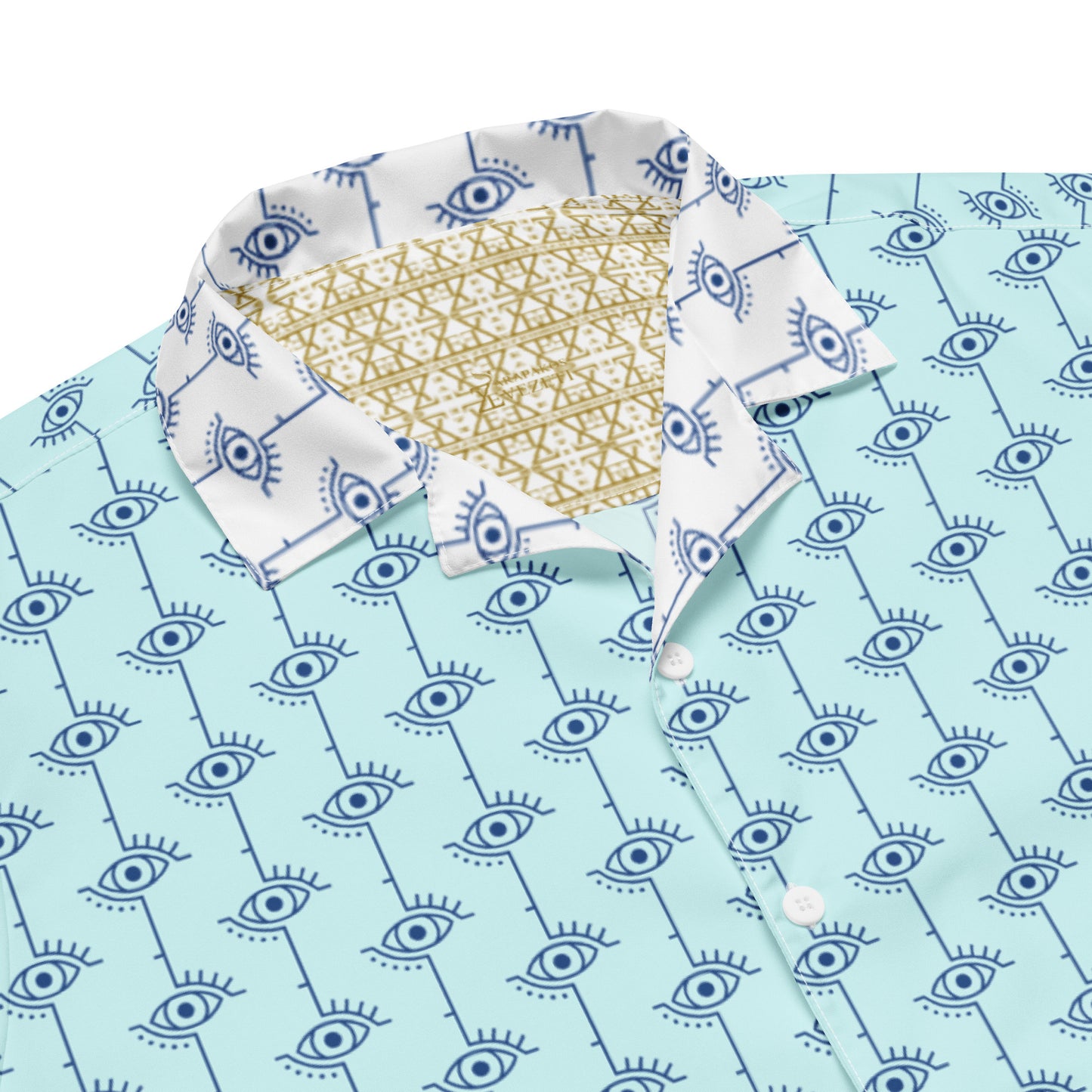 Greek Men's Evil Eye Aegean Blue Casual Summer Shirt with Buttons