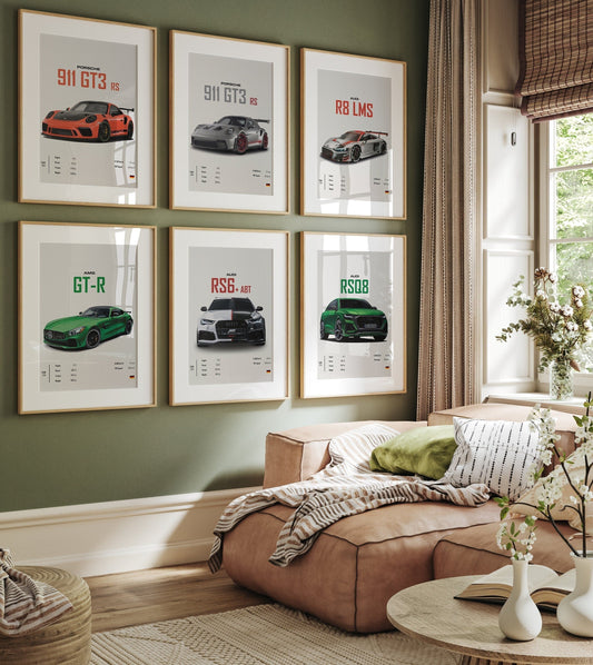 Poster Sportwagen PORSCHE 911 AUDI Rs MERCEDES Amg Gtr Super Sport Auto I Geschenk für ihn I Wohnzimmmer Büro I Wand Deko PrintIohne Rahmen