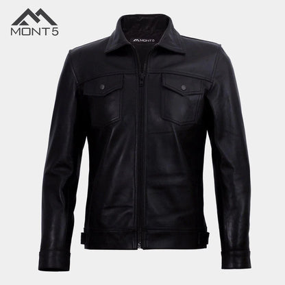 MONT5 Diran Men Black Classic Lederjacke mit Kragen