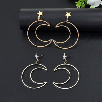 Hollow Out Large Moon Pendant Earrings Celestial Statement Jewelry Holiday Gift