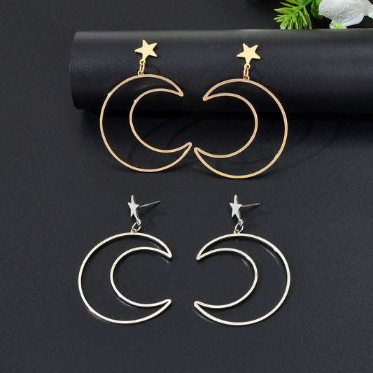 Hollow Out Large Moon Pendant Earrings Celestial Statement Jewelry Holiday Gift