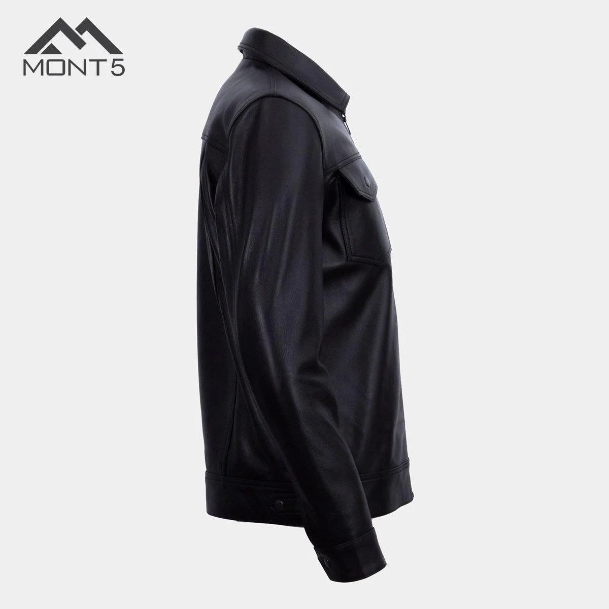 MONT5  Diran Men Black Classic Leather Jacket with Shirt Collar