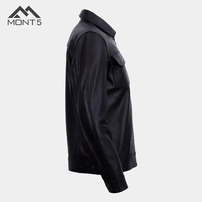 MONT5  Diran Men Black Classic Leather Jacket with Shirt Collar