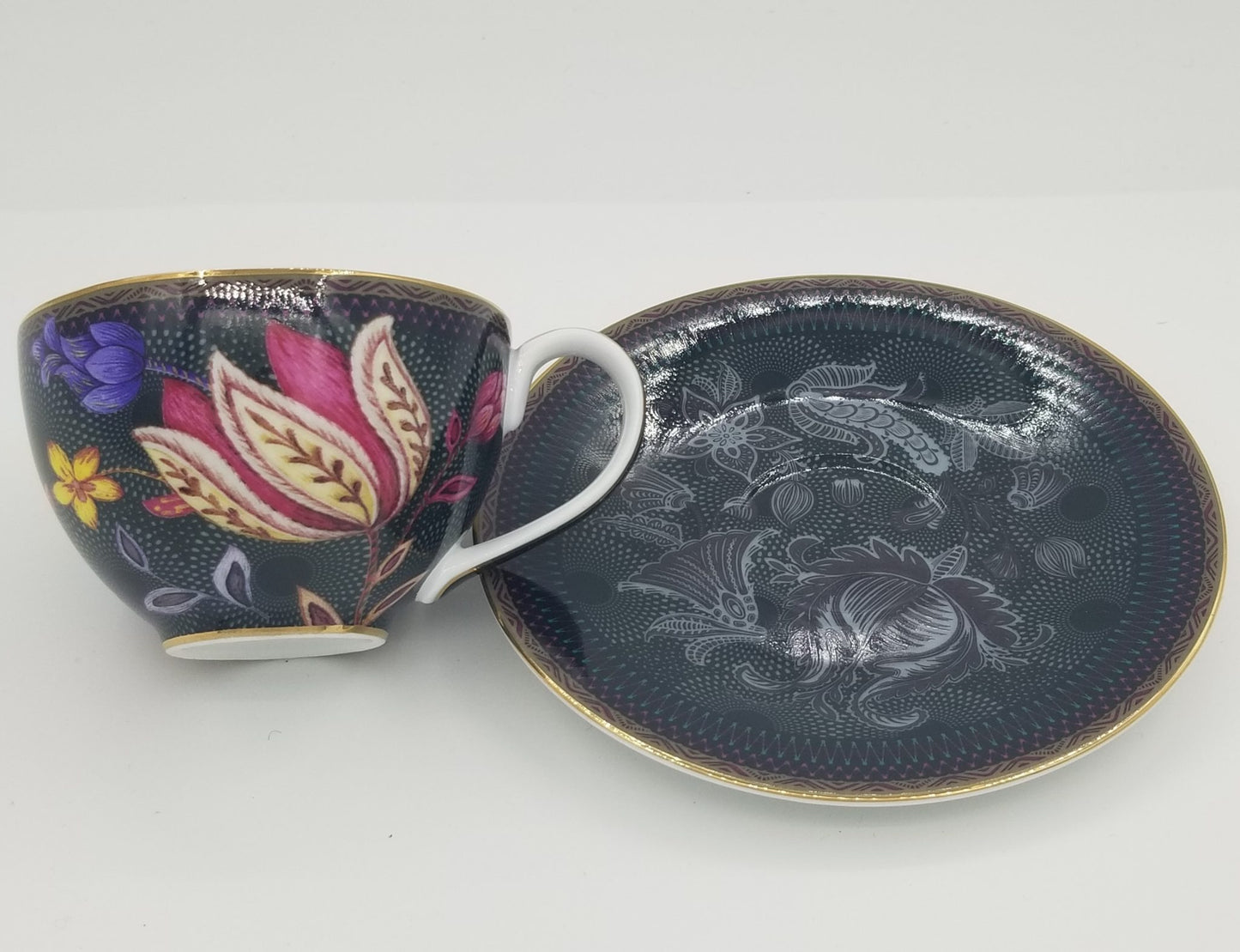 ESPRESSO CUP, Tea Cup & Saucer Black, Porcelain Handmade,Set of 2