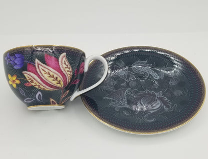 ESPRESSO CUP, Tea Cup & Saucer Black, Porcelain Handmade,Set of 2
