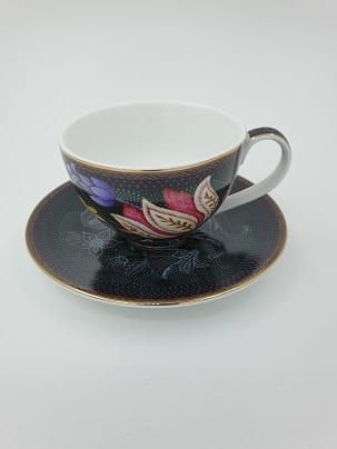ESPRESSO CUP, Tea Cup & Saucer Black, Porcelain Handmade,Set of 2