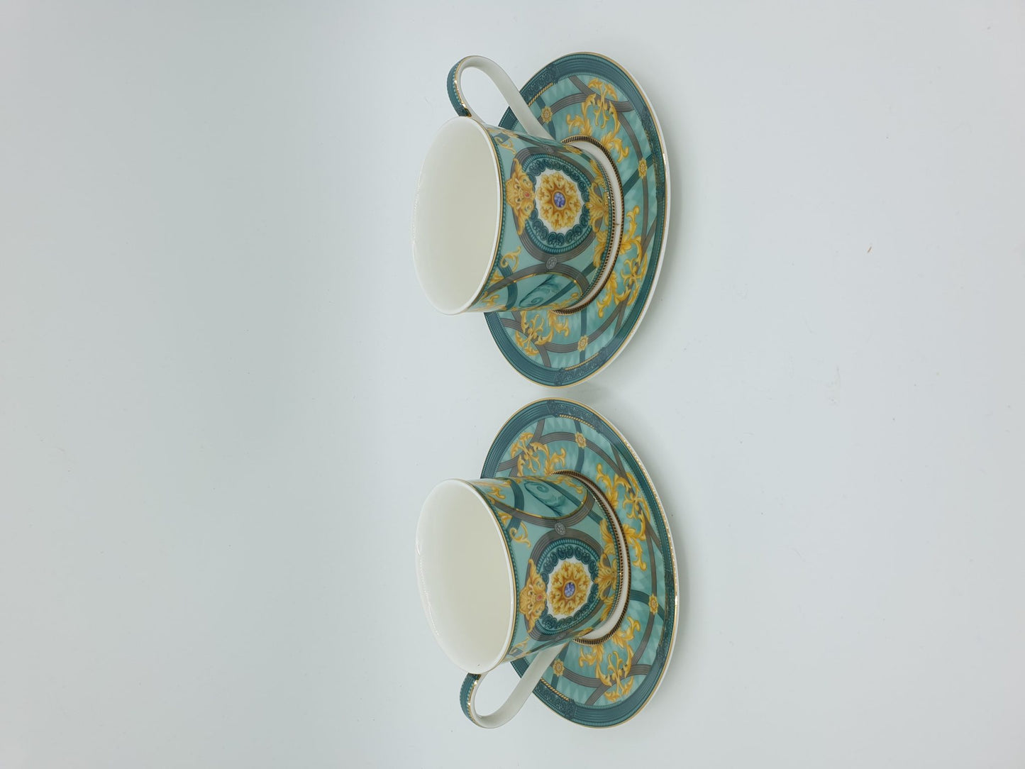 TEACUP & SAUCER SET, Green Coffee Cup, Handmade Vintage, Set of 6