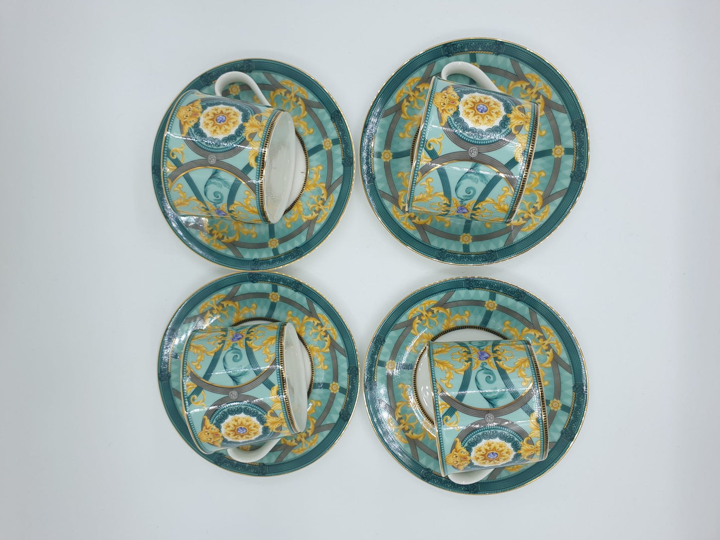 TEACUP & SAUCER SET, Green Coffee Cup, Handmade Vintage, Set of 6