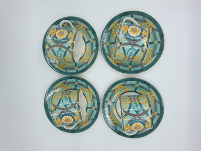 TEACUP & SAUCER SET, Green Coffee Cup, Handmade Vintage, Set of 6