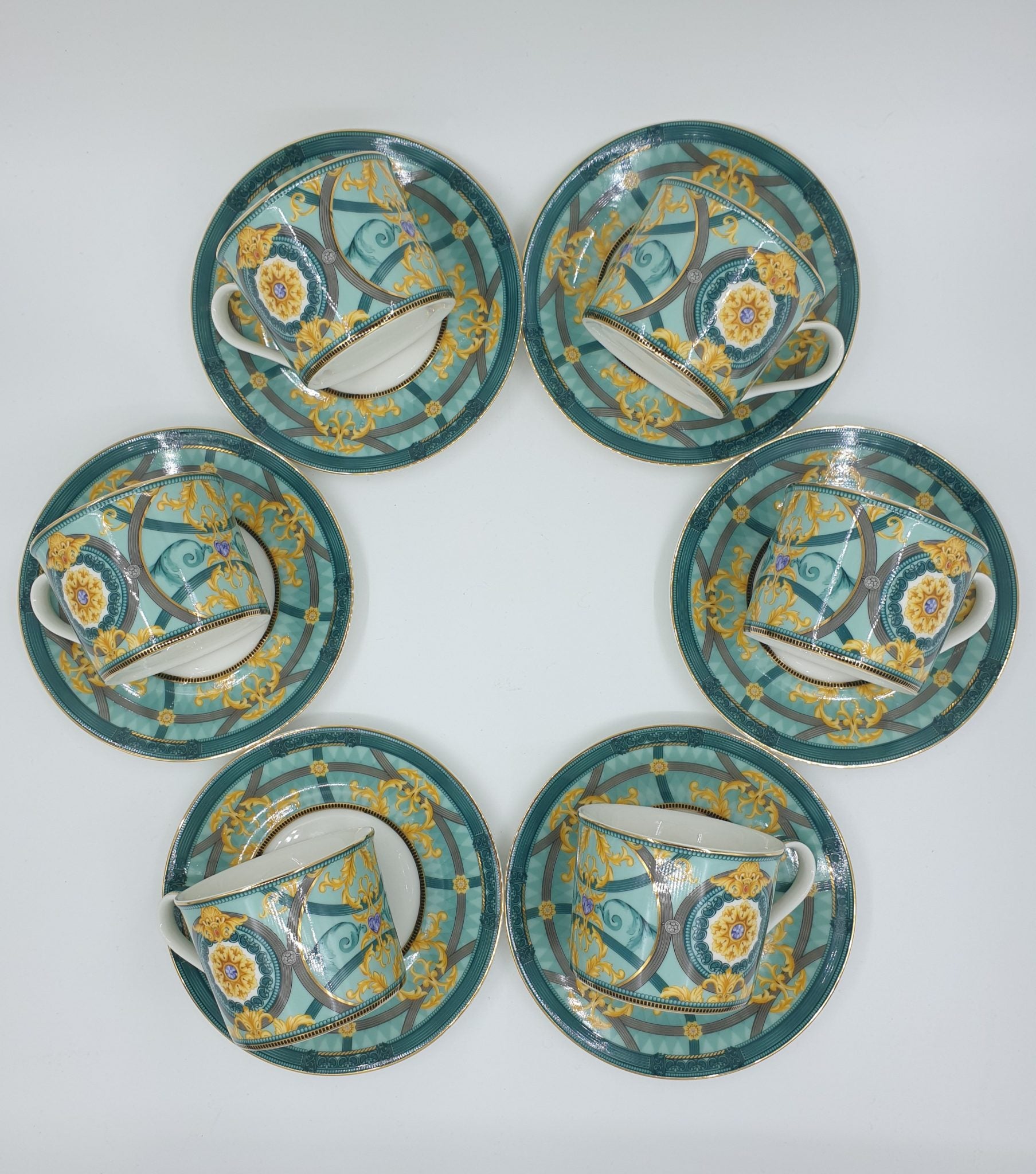 TEACUP UND TASSES-SET, Grüne Kaffeetasse, Handgefertigte Teetassen, Vintage-inspiriertes Teetassenset, Geschenk für Teeliebhaber, Hochzeitsgeschenk, Set von 6