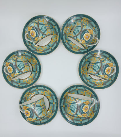 TEACUP UND TASSES-SET, Grüne Kaffeetasse, Handgefertigte Teetassen, Vintage-inspiriertes Teetassenset, Geschenk für Teeliebhaber, Hochzeitsgeschenk, Set von 6