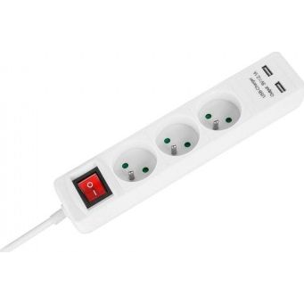 Rebel Netzwerkverlängerungskabel 3 m + 2 USB Steckdosen Schalter - 5 m (URZ3202-5)-0