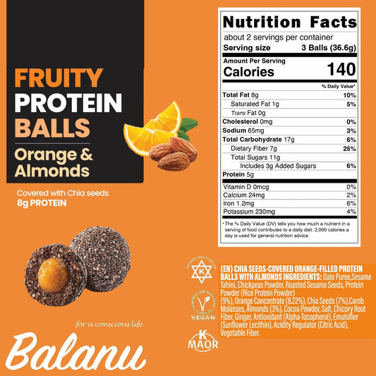 Fruity Protein Bällchen Orange & Mandeln 55 Gr x 6