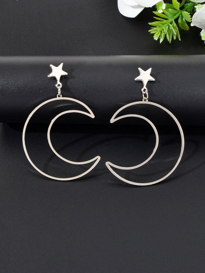 Hollow Out Large Moon Pendant Earrings Celestial Statement Jewelry Holiday Gift