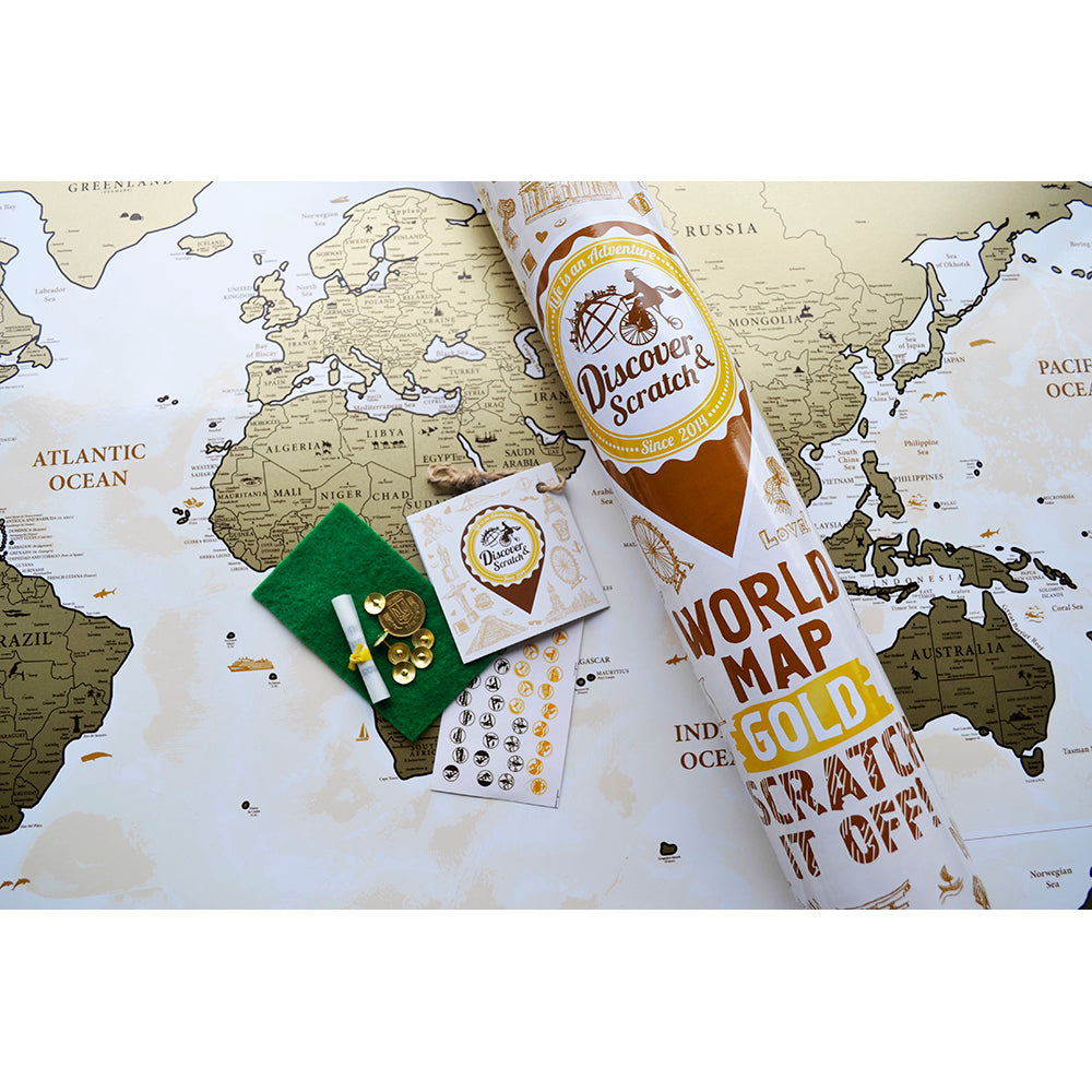 Scratch Off World Map Gold (88 x 62 cm)