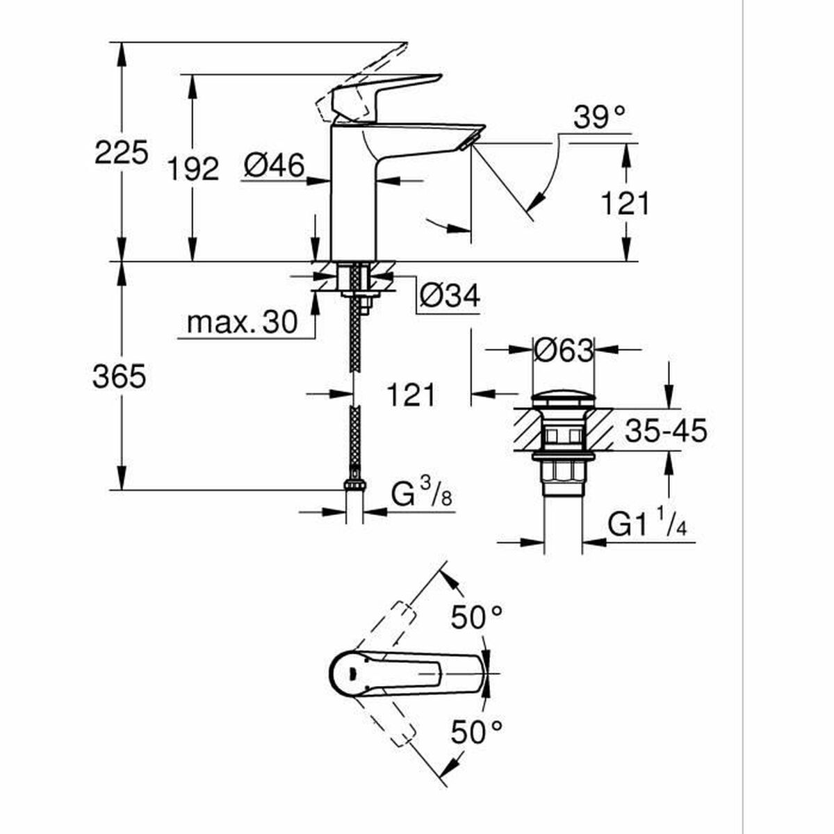 Mixerhahn Grohe Start M Mattenrückseite Metal-1