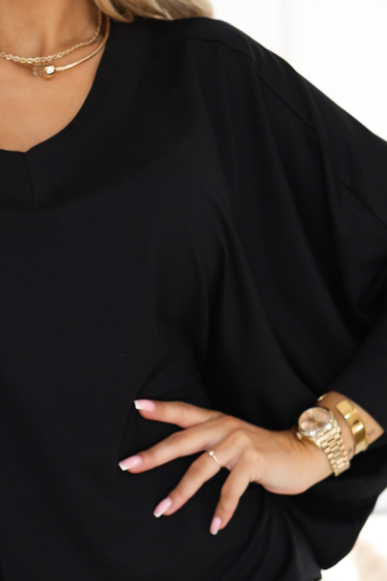 Numoco 402-10 Bequeme Batwing-Kleid mit langen Ärmeln - schwarz-6