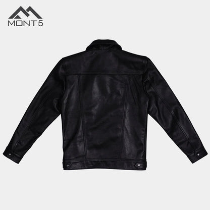 MONT5  Diran Men Black Classic Leather Jacket with Shirt Collar