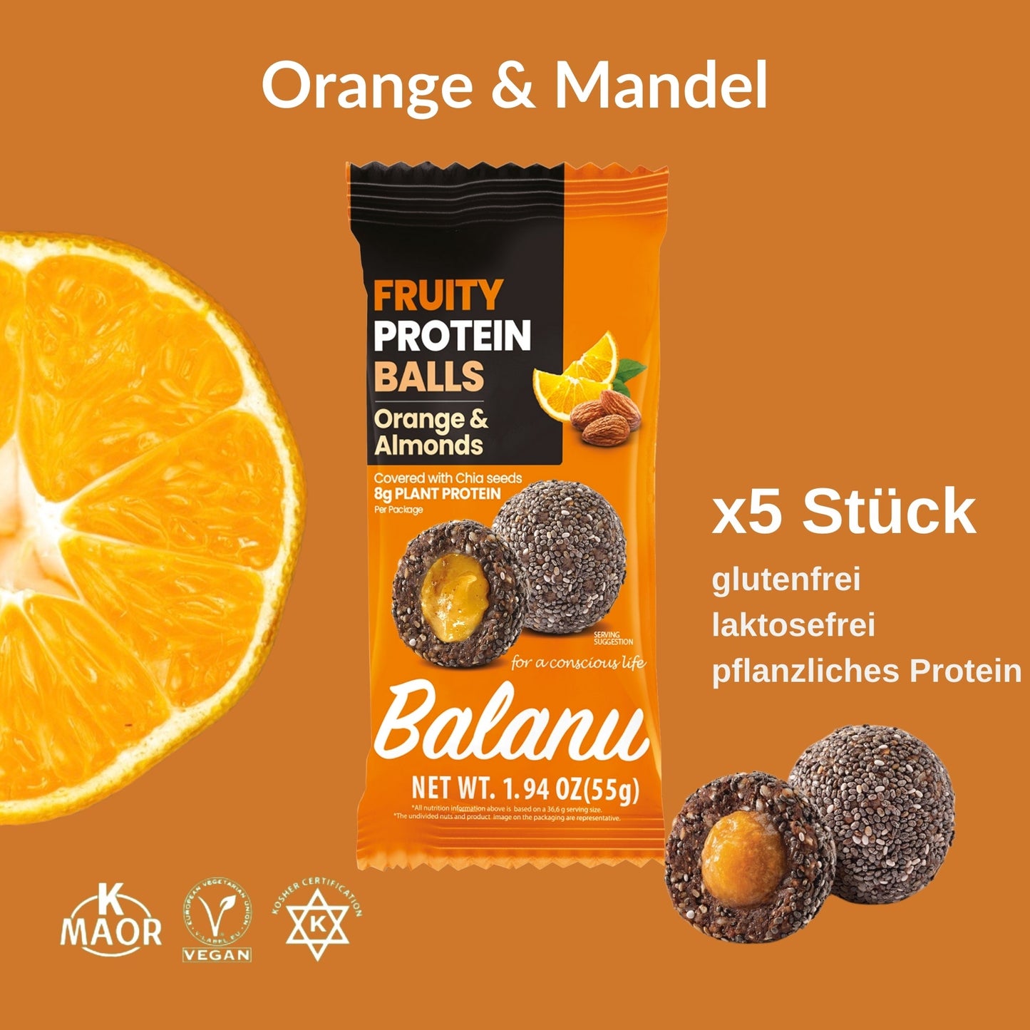 Fruity Protein Bällchen Orange & Mandeln 55 Gr x 6