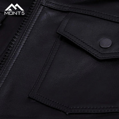 MONT5  Diran Men Black Classic Leather Jacket with Shirt Collar