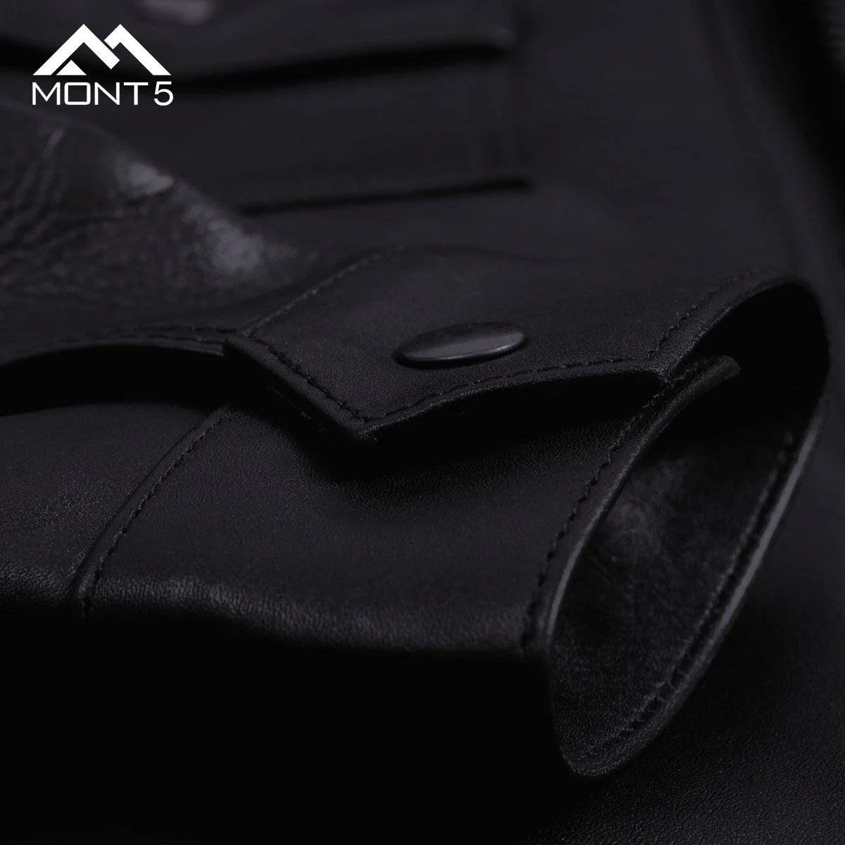 MONT5  Diran Men Black Classic Leather Jacket with Shirt Collar