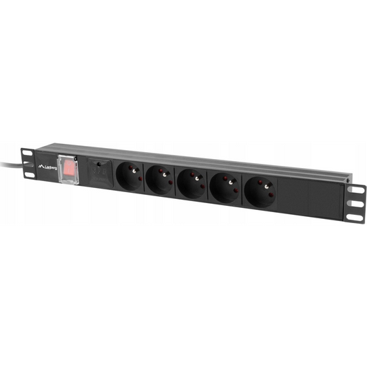 Lanberg PDU-05E-0200-BK 1U 19" 5-fach Überspannungsschutzverteiler 2m - Schwarz (PDU-05E-0200-BK)-0