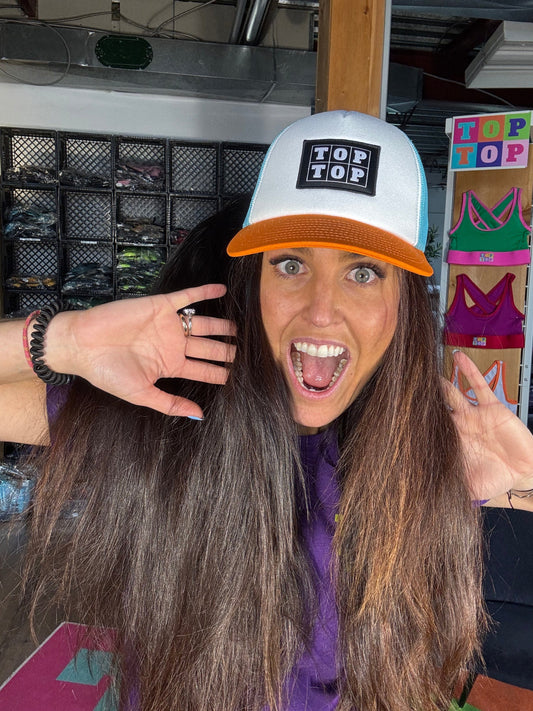 Casquette Trucker – Aqua & Orange🖤🩵🤍🧡