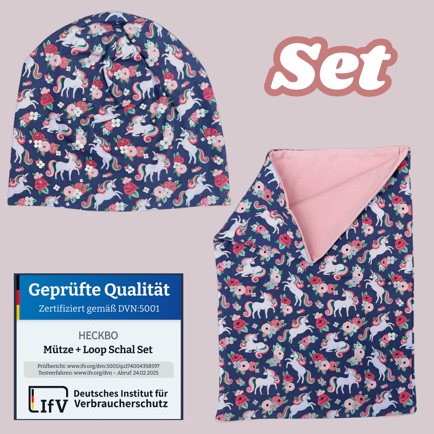 Kinder Reflektor Mütze & Loop - Einhorn