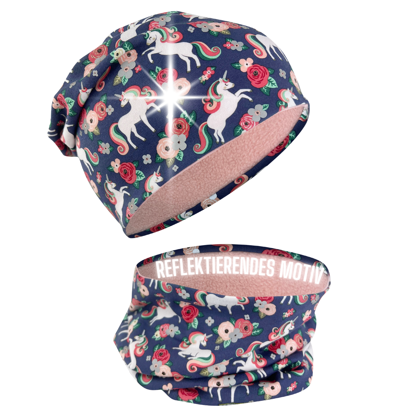 Kinder Reflektor Mütze & Loop - Einhorn