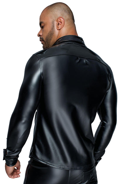 Long-sleeved Powerwetlook & PVC shirt H064- 2XL
