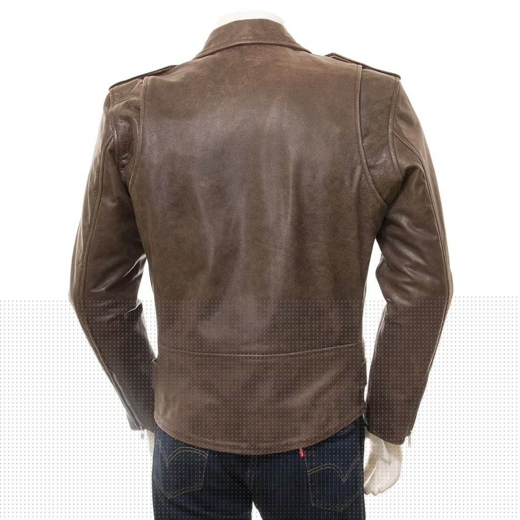 MEN ANTIQUE BROWN LEATHER JACKET BALLSTON