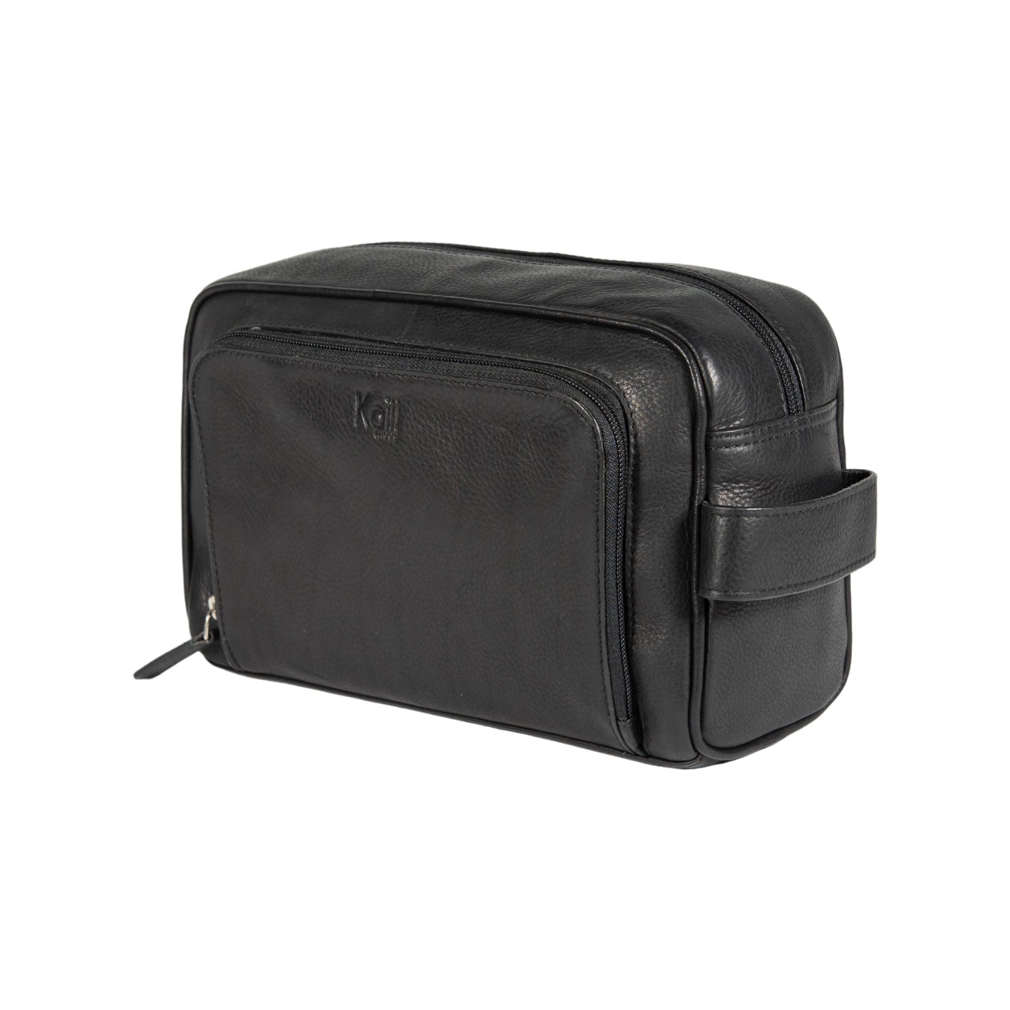 K0025AB | Beauty Case with side handle in genuine full grain leather with light grain - Black color. Zipper closure, Dimensions: 25 x 16 x 12 cm. Packaging: Tnt bag
