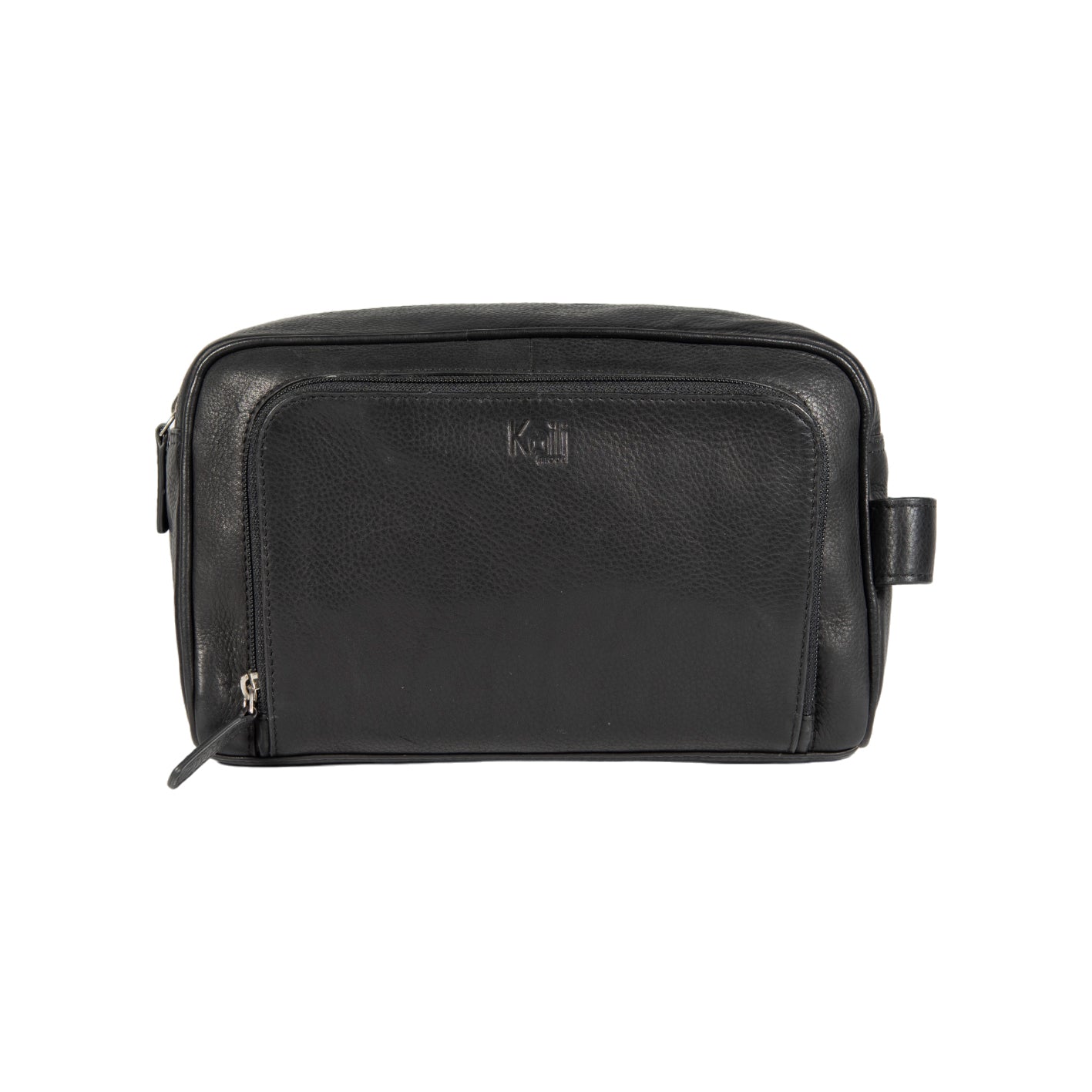 K0025AB | Beauty Case with side handle in genuine full grain leather with light grain - Black color. Zipper closure, Dimensions: 25 x 16 x 12 cm. Packaging: Tnt bag