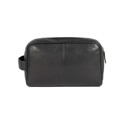 K0025AB | Beauty Case with side handle in genuine full grain leather with light grain - Black color. Zipper closure, Dimensions: 25 x 16 x 12 cm. Packaging: Tnt bag
