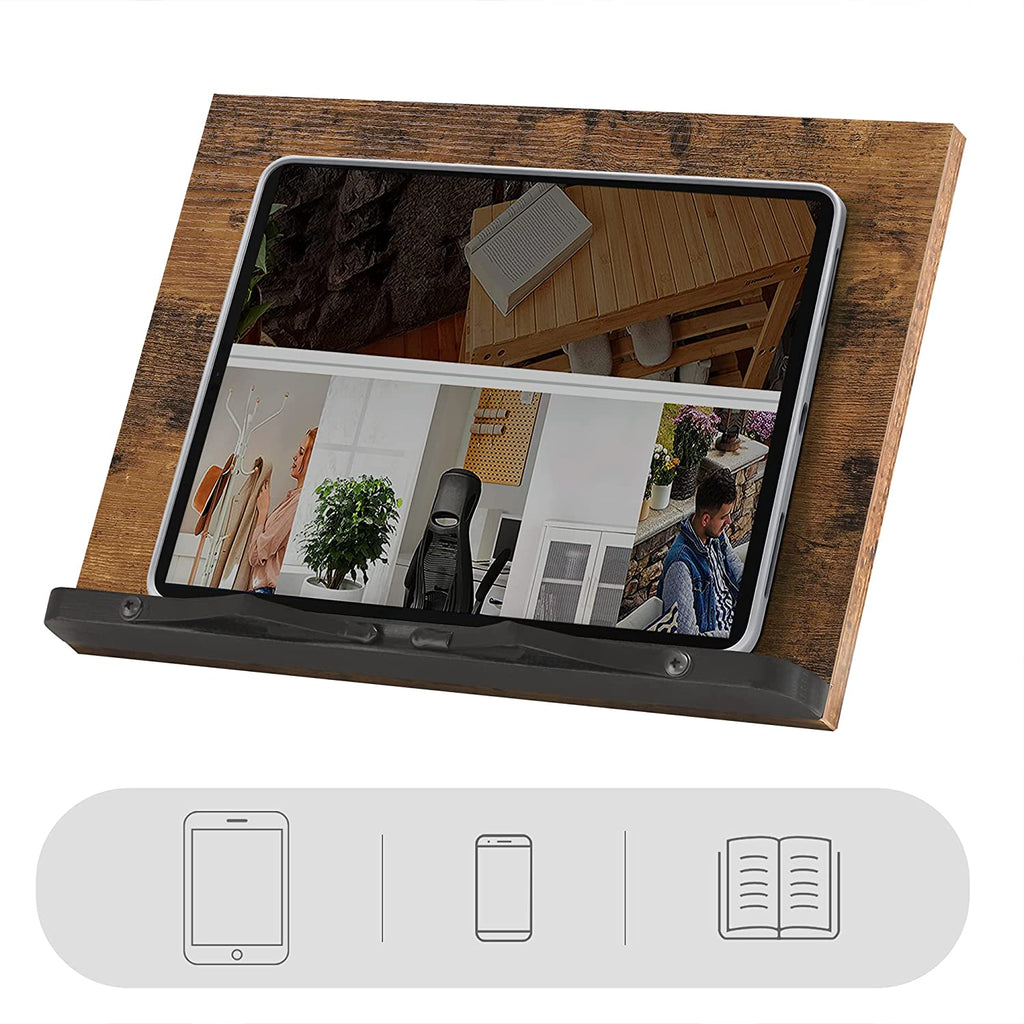 Könyvállvány, könyvtartó, összecsukható táblagéptartó 5 szögben állítható, rusztikus barna