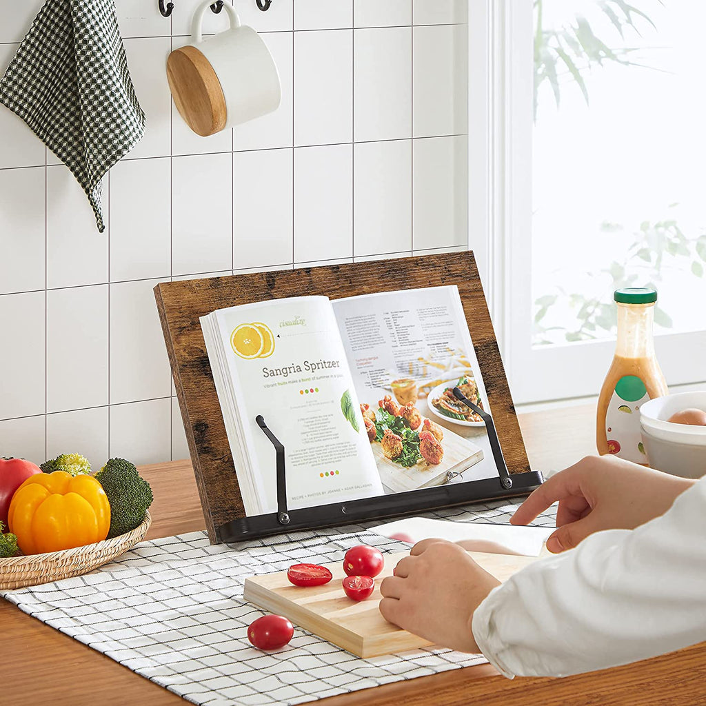 Könyvállvány, könyvtartó, összecsukható táblagéptartó 5 szögben állítható, rusztikus barna