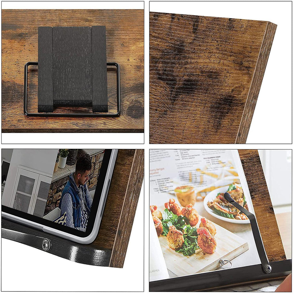 Könyvállvány, könyvtartó, összecsukható táblagéptartó 5 szögben állítható, rusztikus barna