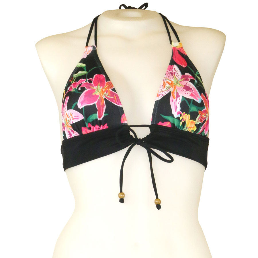 Loco Boutique Woman's Tropical Orchid Keyhole Front Banded Chest Bikini Top