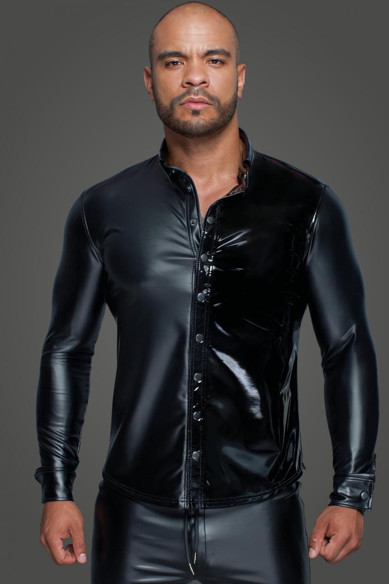 Long-sleeved Powerwetlook & PVC shirt H064- 2XL