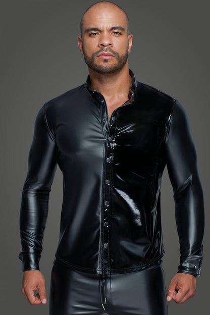 Long-sleeved Powerwetlook & PVC shirt H064- 2XL