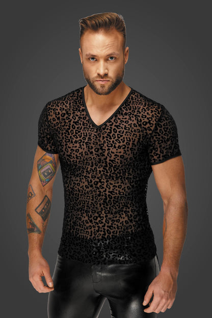 Leopardenflock V-Ausschnitt T-Shirt H071 - 3XL-0