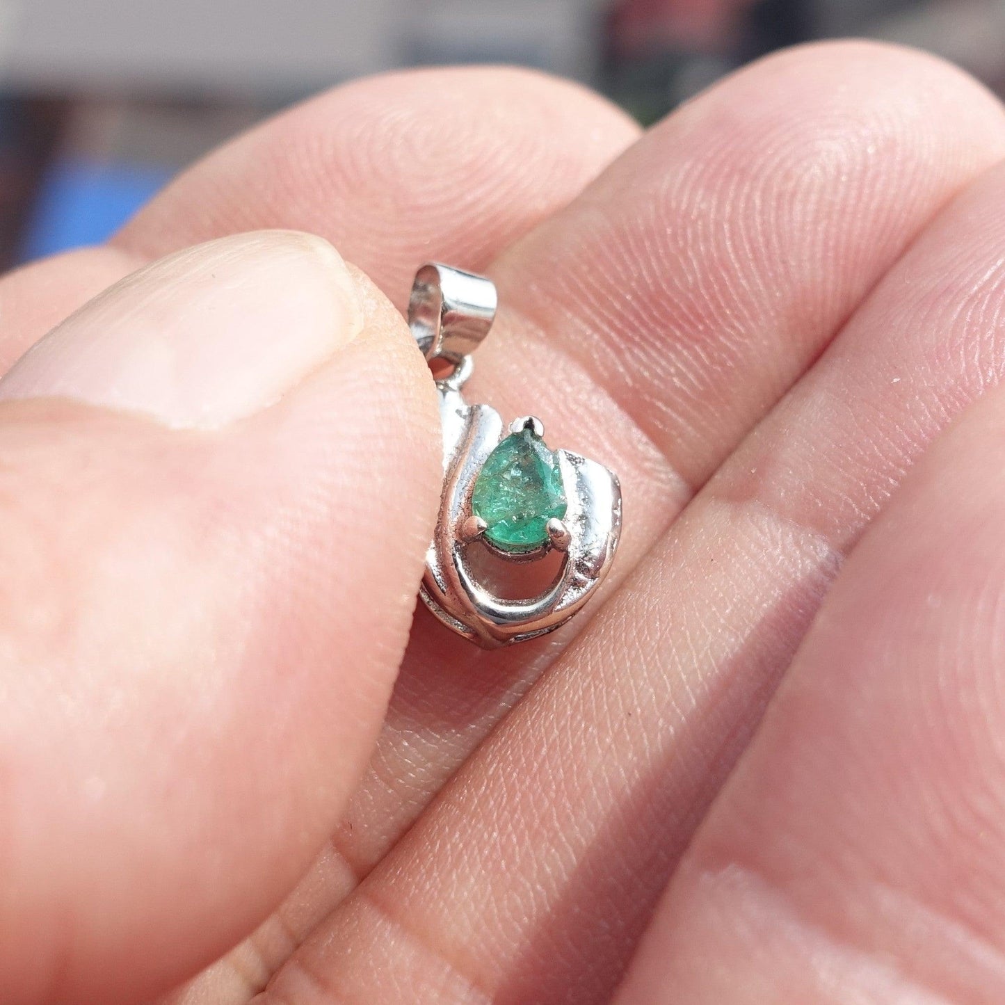 Emerald Silver Charm Pendant, Sterling Silver Pendant, Green Emerald Pendant, Emerald Pendant, natural Emerald Pendant