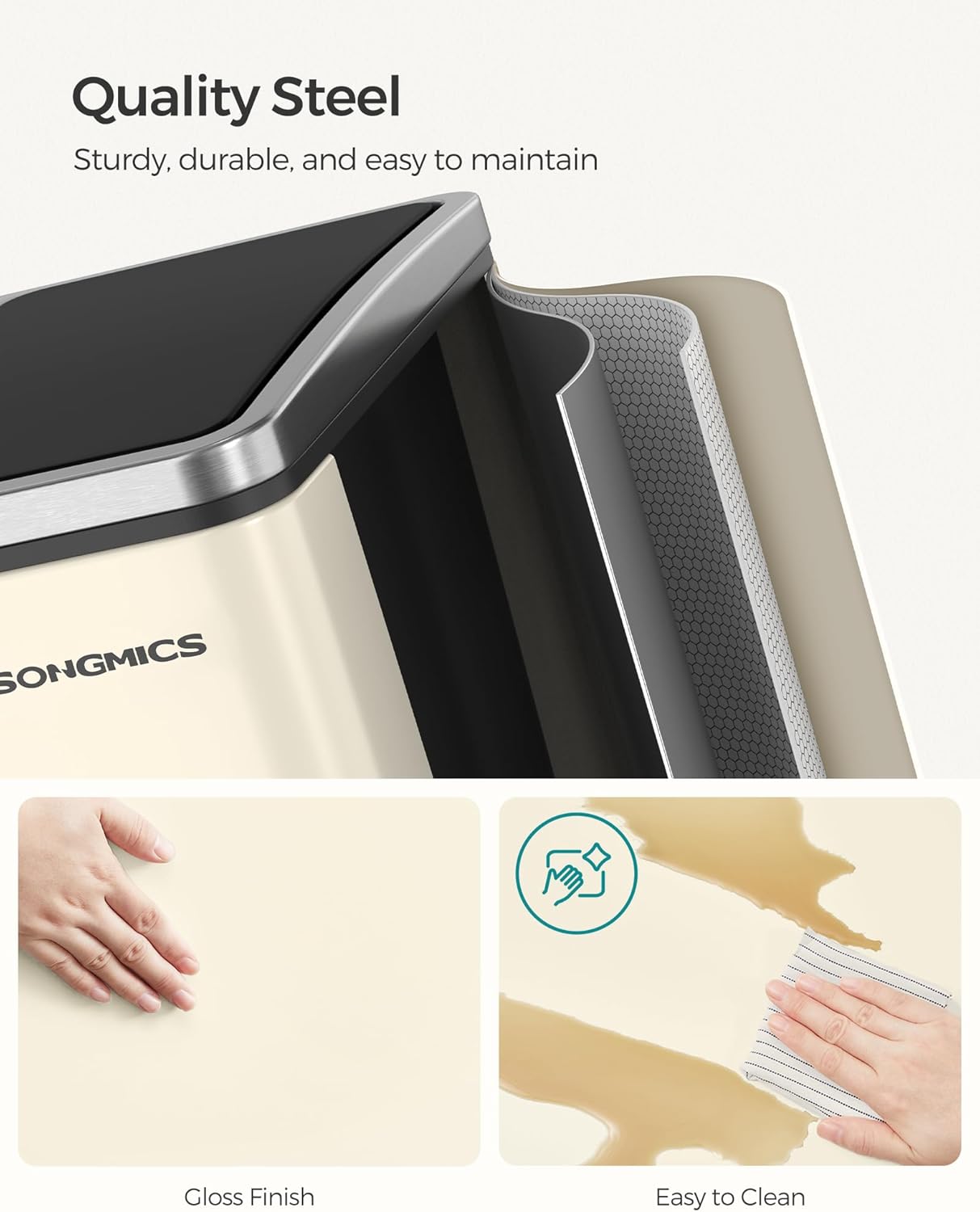 Songmics konyhai szemetes, 2 x 15 literes dupla kuka szelektív hulladékgyűjtéshez, homokbézs és fekete színben