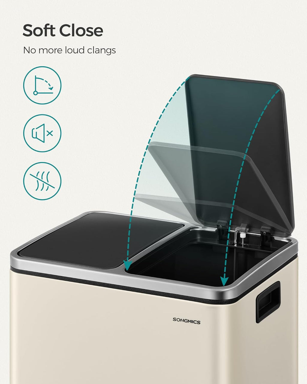 Songmics konyhai szemetes, 2 x 15 literes dupla kuka szelektív hulladékgyűjtéshez, homokbézs és fekete színben