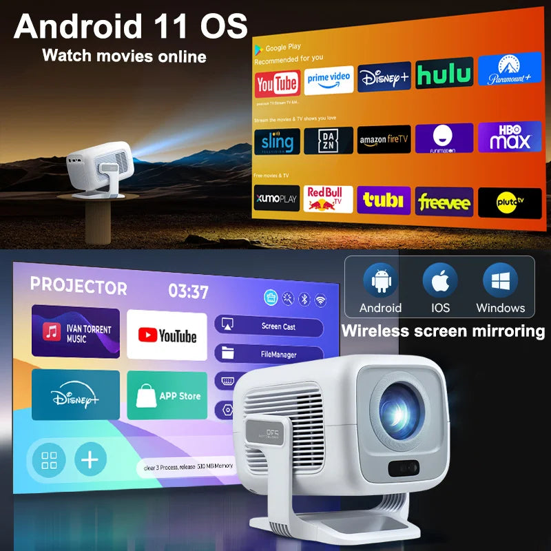 NNEOBA 4K Android Native Portable Projector We-3