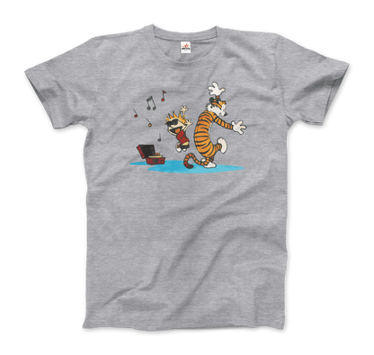 Calvin and Hobbes Dancing with Record Player T-Shirt