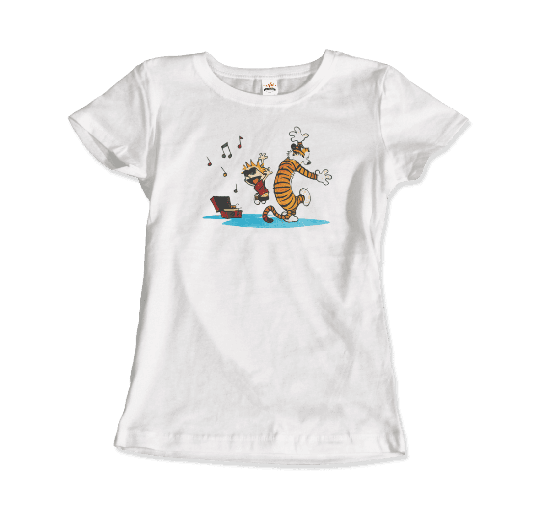 Calvin and Hobbes Dancing with Record Player T-Shirt